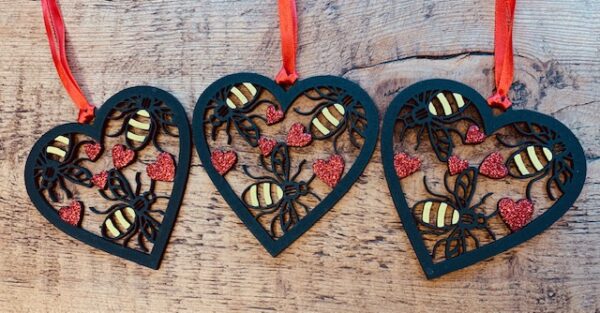 Pack of 3 Bee Heart Baubles