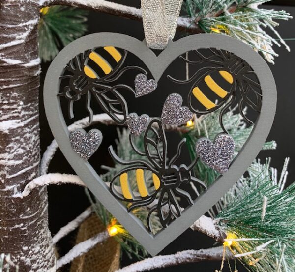 Pack of 3 Bee Heart Baubles
